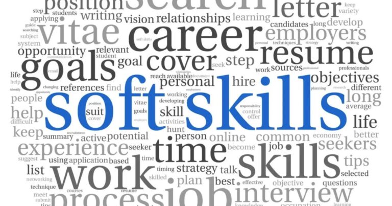 Nuage de mots autour du terme soft skills compétences carrière expérience objectifs CV entretien etc