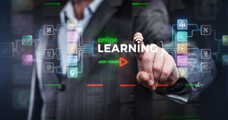 Formation en ligne interactive avec interface digitale futuriste