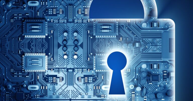 Verrou numérique intégré dans une carte électronique représentant la cybersécurité et la protection des systèmes informatiques
