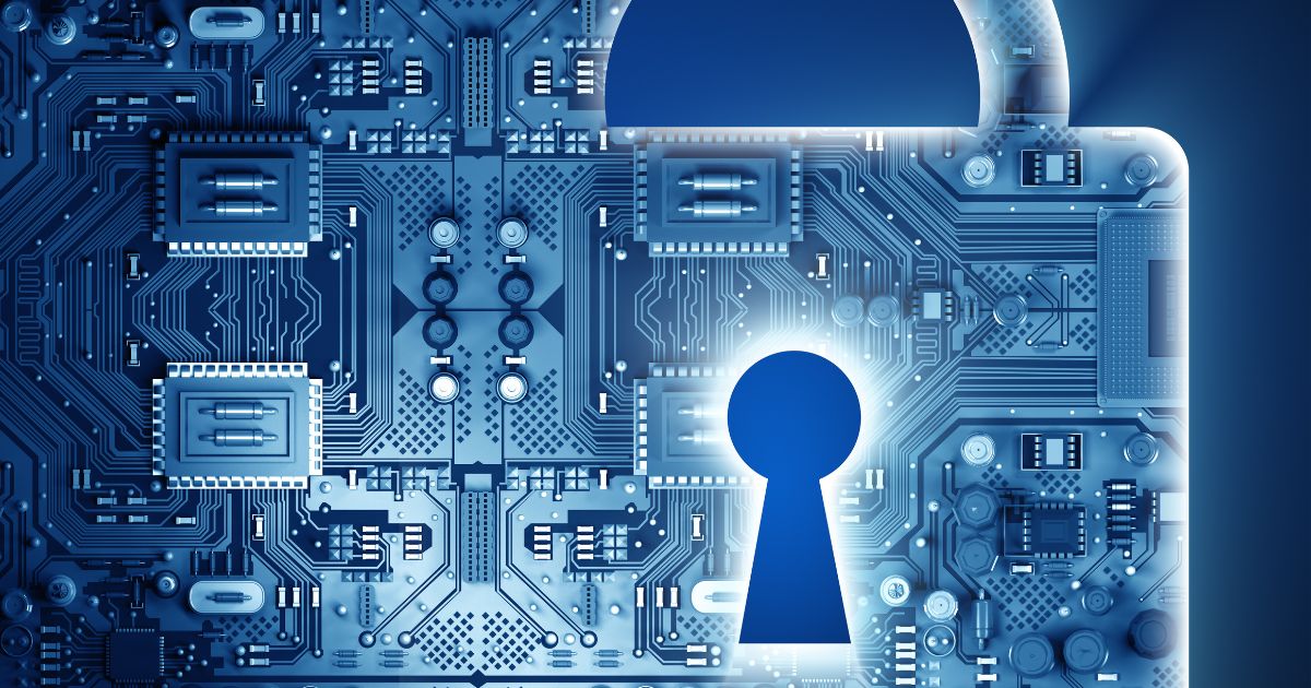 Verrou numérique intégré dans une carte électronique représentant la cybersécurité et la protection des systèmes informatiques