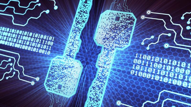 Clés numériques de cybersécurité symbolisant le cryptage des données et la protection des systèmes informatiques