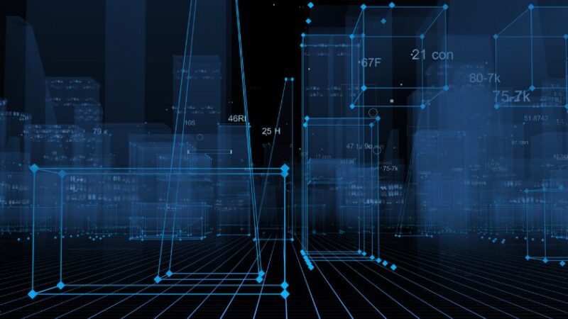 Représentation 3D dune ville intelligente avec des données numériques et des structures connectées en réalité augmentée